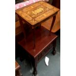 A nest of three tables; small dropleaf table; small marquetry table; and one other (6)