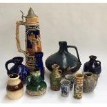 A mixed lot of German and West German studio pottery, to include a large jug with marks to base