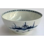 A Worcester porcelain bowl, c.1770, blue and white 'cannonball' pattern, 23.5cmD