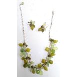 Hardstone and jade silver necklace with earrings