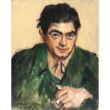 Dorothea Travers-Smith, 20th century British school, portrait of a gentleman smoking, oil on board,