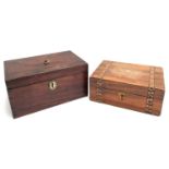 A 19th century mahogany jewellery box, 30cmW; together with one other with two parquetry bands,