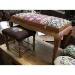 A long upholstered footstool, 89.5cmL; together with one other