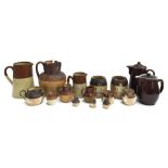 A number of Doulton Lambethware jugs and jars, some miniature, some in AF condition, together with
