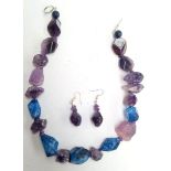 Uncut amethyst and other hardstone necklace together with earrings
