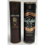 Two bottles of single malt whiskey: Aberlour 10 year old, 70cl; and Glenfiddich, 75cl