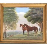 W.C. Morey, horses in landscape, style of Stubbs, oil on board, signed lower right, 50x61cm