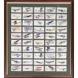 Two framed sets of Godfrey Phillips and John Player aviation interest cigarette cards