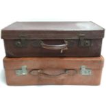 A leather suitcase, 60cm wide; together with one other, 62cm wide
