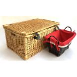 A wicker picnic hamper, 39x55x25cm; together with smaller basket