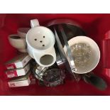 A mixed lot to include several shaving mugs, bric a brac, four boxes of billiard chalk, etc