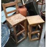 A 'rustic' pine high chair, together with a similar stool