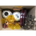 A mixed box of ceramics to include blue & white tureen, Chinese ginger jar, lazy susan, plastic