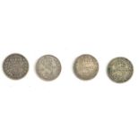 A collection of four silver coins, to include an 1892 maundy threepence; two 1914 maundy