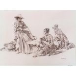 After William Russell Flint (British, 1880-1969), group of idlers, print, signed in pencil lower