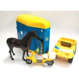A Sindy horsebox with horse, car, and motorbike