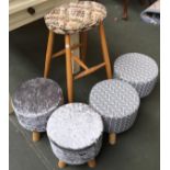 Two pairs of small circular footstools, each 30cm diameter by 30cm high; together with a tall