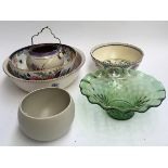 A number of fruitbowls to include a green glass bowl; Honiton pottery; Vera Wang for Wedgwood