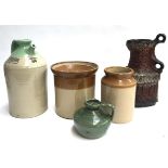 A 'Stergene' stoneware flagon, two stoneware jars, a West German jug, and a small Scottish jug