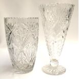 A crystal conical vase, 31cmH; together with a crystal vase with cut star design, 26cmH (2)