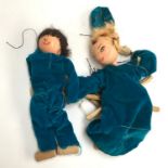 Two vintage handmade wooden puppets