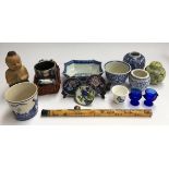 A mixed lot of Oriental ceramics and other items, to include a resin and white metal opium pipe,