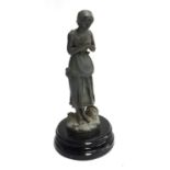 A spelter figure of a lady on plinth, 43cmH