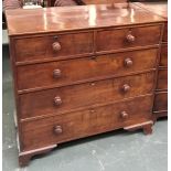 A Victorian mahogany chest of two short over three long drawers, on bracket feet, 108cmW