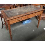 A 19th century oak and mahogany writing desk, leather inset top above two cross banded frieze