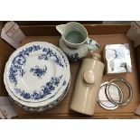 A number of blue and white plates, to include Cauldon Chantrey; a blue and white jug; stoneware