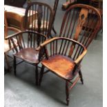 A 19th century splat back Windsor chair, having turned front arm supports, shaped seat, raised on