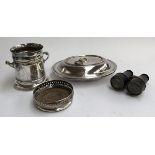 Three plated items: wine coaster, wine cooler, and lidded entree dish; together with a vintage