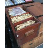 A pine chest with hinged lid, containing a large quantity of 78s