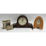 An oak cased dome mantel clock, with key; together with an Oris clock and two others