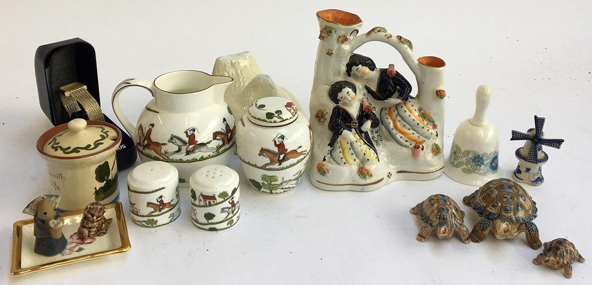 A quantity of mixed ceramics, to include Wade tortoise set, flatback figure vase, Staffordshire '