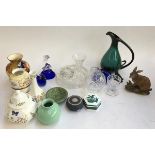 A mixed lot of ceramics and glass to include Wedgwood Jasperware, Wade, Poole Pottery, Aynsley,