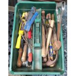 A mixed box of hand tools, to include hammers, rasps, files, etc