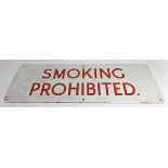 An enamel Smoking Prohibited sign, 30.5x91.5cm