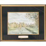 After Dennis Flanders, a framed print of Hampton Court, 18.5x26cm