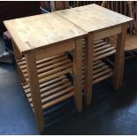 A pair of hardwood kitchen units, each with two slatted undershelves, 60x50x85cm