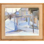 Contemporary British school, abstract snowscape, oil on canvas, 46x56cm