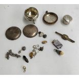 A small mixed lot of silver and other items to include fob watch case, pendants, chain, small