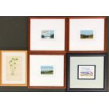 A set of three small screenprints of landscapes, each numbered out of 40, 5x7.5cm; together with a