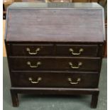 A 20th century bureau, two short over two long, on moulded legs, 84cmW