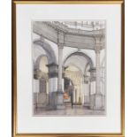Douglas Cooper, watercolour of a cathedral interior, signed and date 2005 lower right, 35x27cm