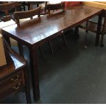 A contemporary burr walnut veneer sideboard/table, on square section legs, 152.5x51x71.5cmH