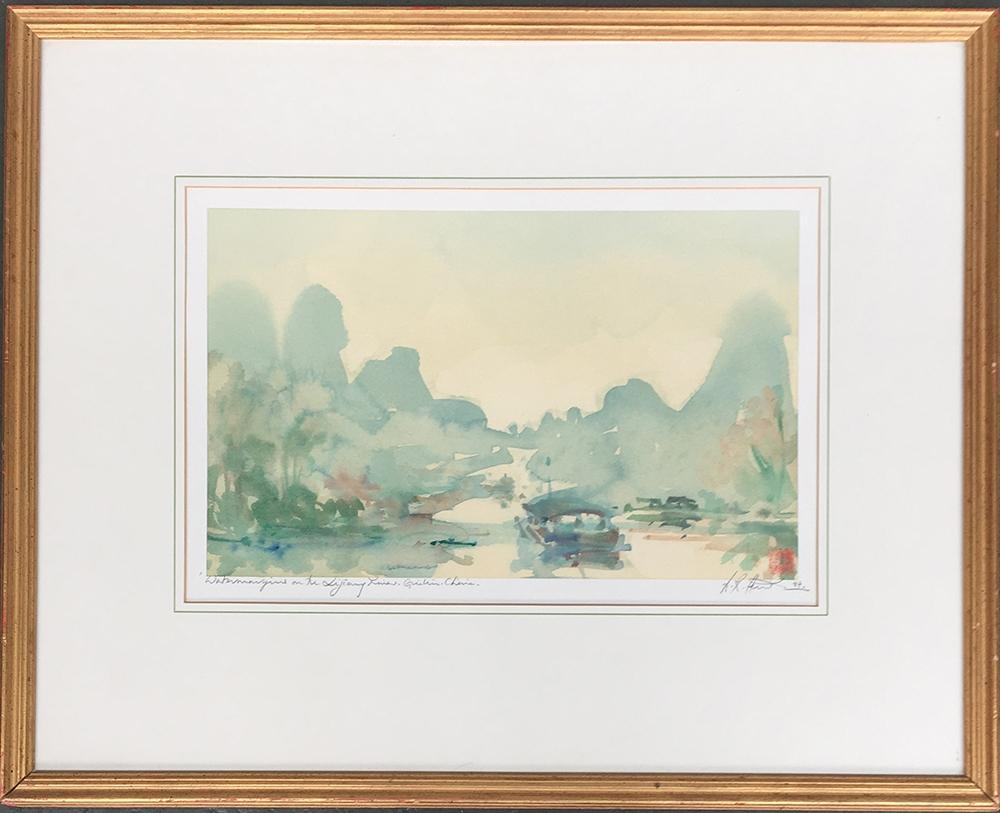 Chinese interest: Andrew Hewkin (British, b.1949) 'Watermargin on the Lijiang River', watercolour, - Image 2 of 2