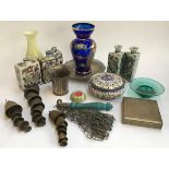 A mixed lot of Persian and other items, to include an enamelled incense holder, various bells,