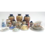 A large selection of Oriental ceramics, to include Satsuma vases, crackle glaze vase, teacups,