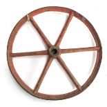 An iron six spoke wagon wheel, 49cmD